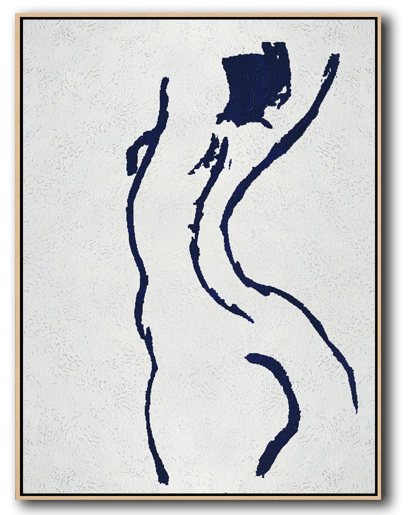 Buy Hand Painted Navy Blue Abstract Painting Nude Art Online - Living Room Wall Canvas Huge